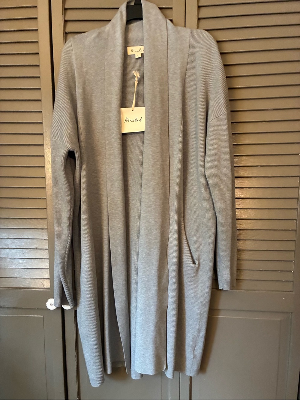 Marled Light Gray Open-Front Long Cardigan